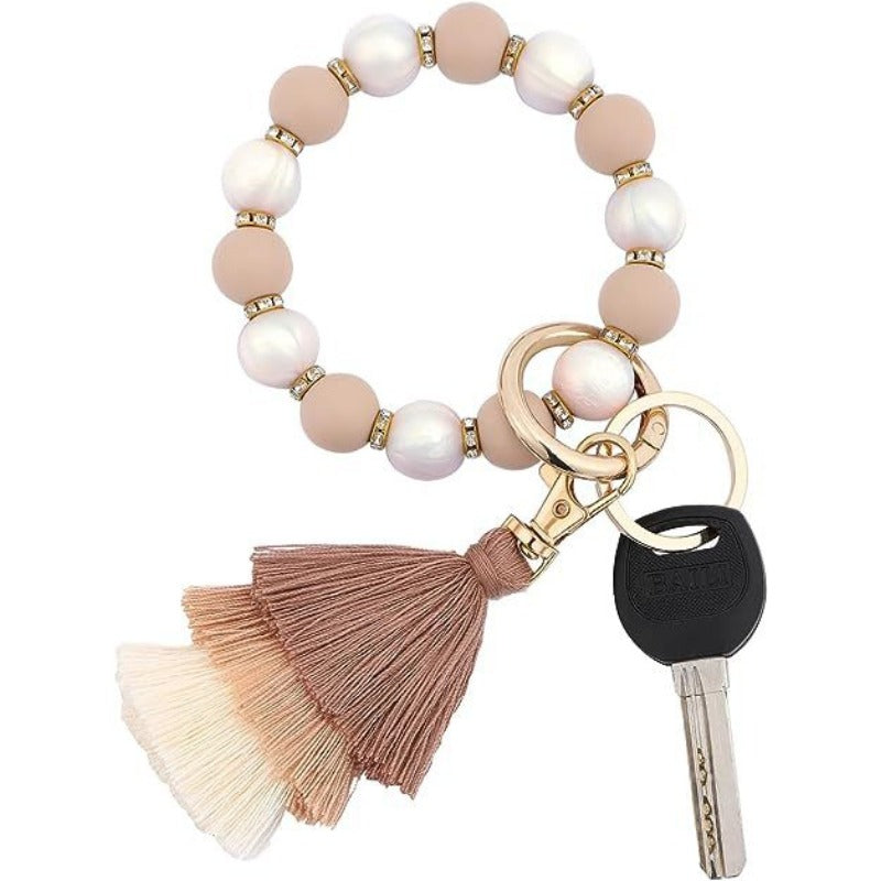 Wholesale Leopard Pattern Silicone Beads Three Layer Thread Tassel Wrist Keychain